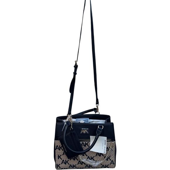 Anne Klein Handbag With AK Print In Beige And Black - Picture 4 of 9